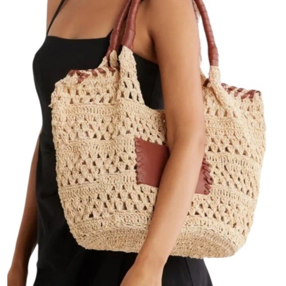 BCBGMAXAZRIA Woven Raffia Tote Bag in Natural/Cognac. - Picture 2 of 12
